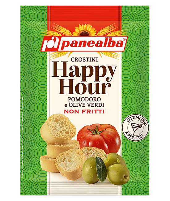 Crostini Happy Hour s paradajkami a zelenými olivami 50g PANEALBA